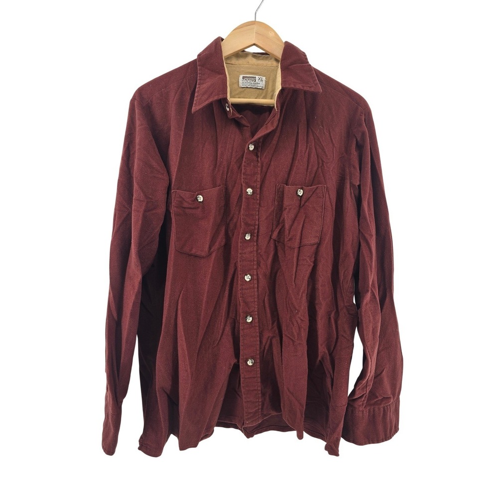 Montgomery Ward Shirt Mens XL Vintage Corduroy Burgundy Button Down EUC